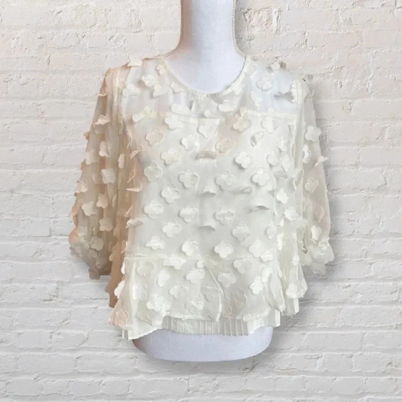 WHY Dress See Through 3D Pattern Blouse Top, M - Picture 3 of 7